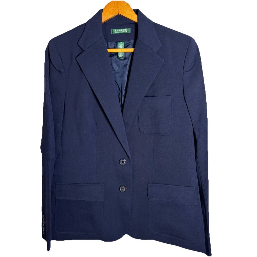 NWT Lauren Ralph Lauren Blazer Jacket Wool Size 12 Navy Blue Lined Career Office